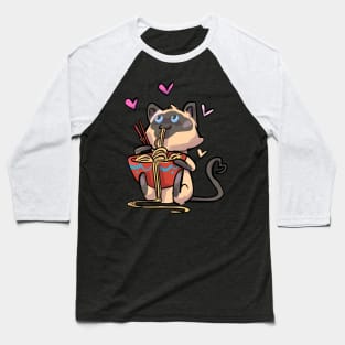 Siamese Cat Eating Noodles Baseball T-Shirt